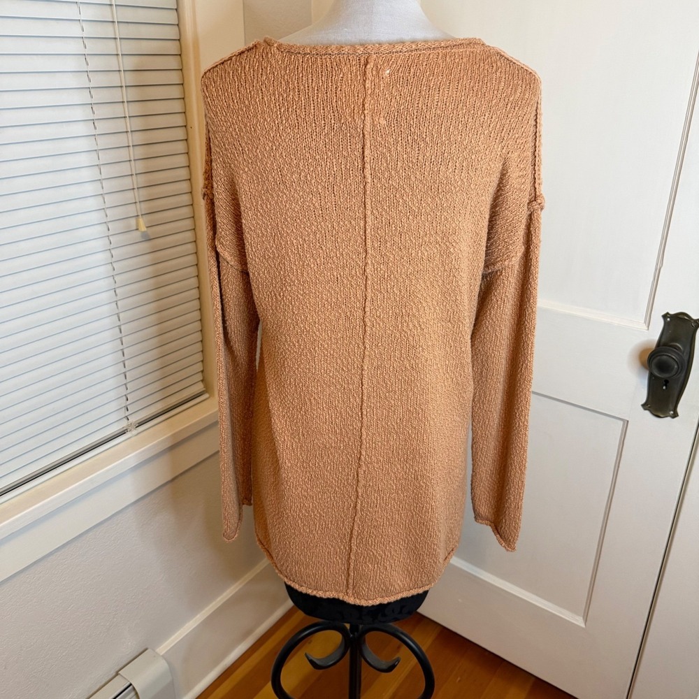 Aerie Womens Textured Scoop Neck Oversized Pullover Sweater Peach Cozy XS - Picture 2 of 7